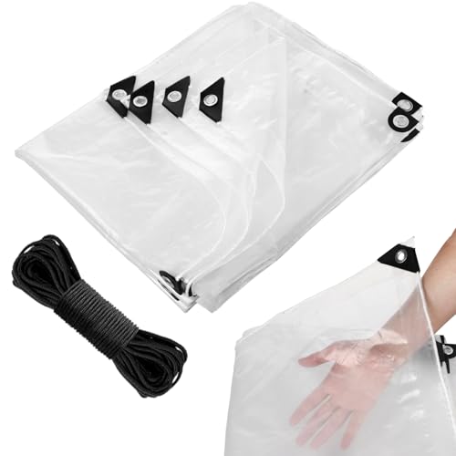 10x12ft Anti-Tear Clear Tarp Waterproof for Patio Winterizing - 5 mil Snowproof & Windproof Clear Plastic Tarps with Grommets for Garden Enclosure Chicken Coop by Aulock - Used condition - US$22.57