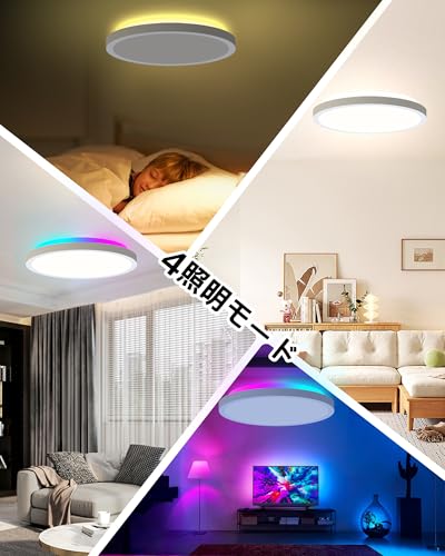 LONFANTAR Ledシーリングライト 6畳 28W 調光調色 間接照明 常夜灯 3600LM RGBモード メモリ機能 OFFタイマー (60秒/回) 省エネ 目に優しい 雰囲気ナイトライト リモコン付き スマホAPP操作 6～8畳用 和室/寝室/書斎/リビング/玄関/台所/廊下適用 PSE認証獲得 5年保証 Ledlight-28W-110V の商品画像 5