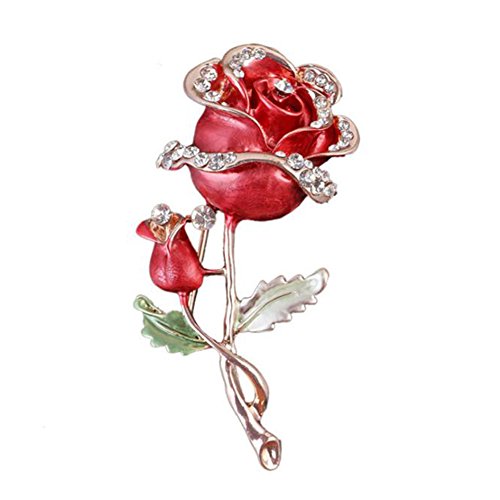LAMEIDA 1 PCS Elegante Moda Broches Pines Forma de Rosa Cristal Bufandas Chal Clip Broches de PCSa Mujeres Señoras Chicas Rojo/Azul