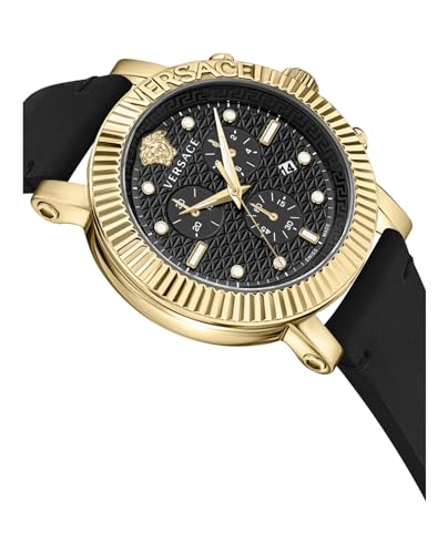 Versace V-Chrono Classic Collection Luxury Mens Watch Timepieces with a Black Strap and Dial Featuring a Gold Case3