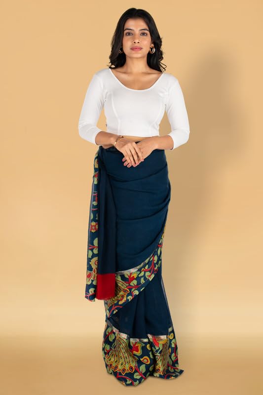 Image of Abhi Cotton Readymade Saree Blouse for Women- 3 /4 Sleeve, Round Neck, Regular-fit, Stretchable, Pull-on Style
