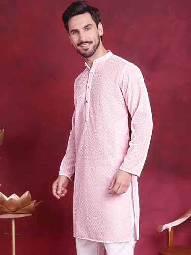 Image of Jompers Men's Regular Fit Georgette Chikankari Embroider Kurtas