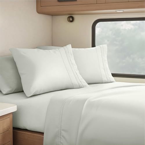 Nestl Off White Short Queen Sheets for RV, Hotel Luxury RV Queen Sheets Set, 4 Piece Fitted Bed Sheet Set and Pillowcases, Super Soft, Wrinkle-Free, and Breathable Camper Bedding