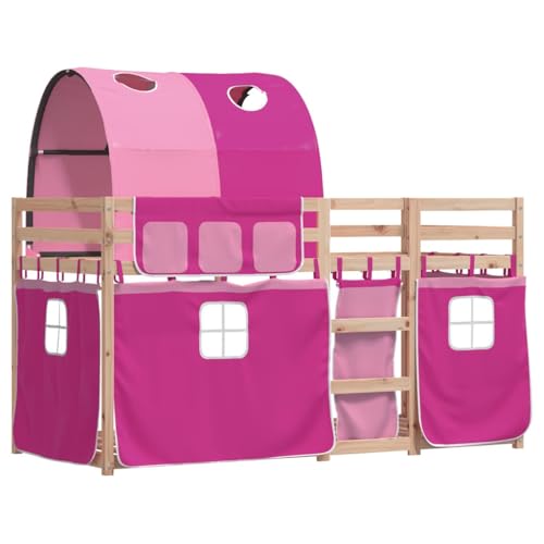 vidaXL Lit superposé avec Rideaux Rose 90x200 cm Bois pin Massif, lit, Cadre de lit, lit superposé Bas, Meuble de Chambre à Coucher