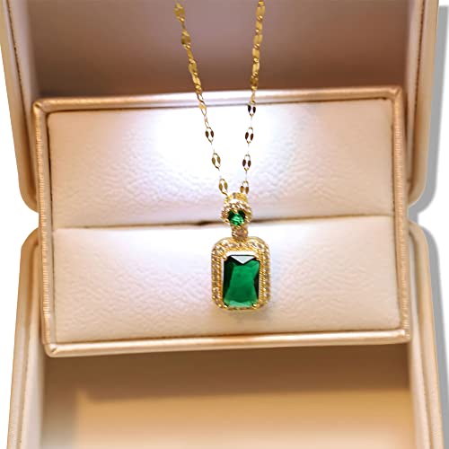 Lonbamu Women Jewelry Set Rhinestone Zircon Emerald Pendant Necklaces & Earrings Set 925 Sterling Silver Created thumb #8