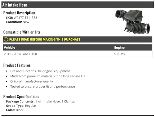 Marketplace Auto Parts - Air Intake Hose Assembly - Compatible with 2011-2014 Ford F-150 5.0L V8