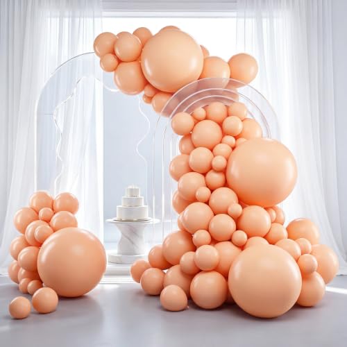 Image of RUBFAC Peach Balloons 129pcs Different Sizes Pack of 18 12 10 5 Inch, Latex Light Orange Blush Pink Balloon Garland Arch Kit for Wedding Bridal Shower Engagements Anniversary Baby Shower Birthday