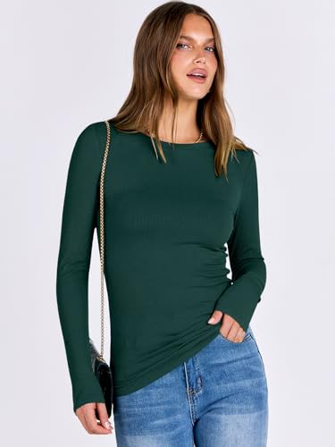 Image of ANRABESS Women Long Sleeve Shirts Rib Knit Slim Fit Tops Basic Tee Spring Outfits Casual T-Shirt Underscrubs Layer Clothes