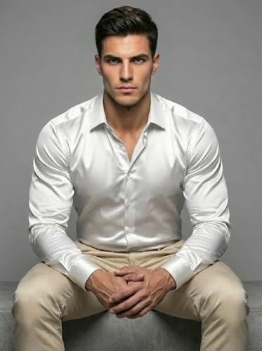 Image of Diverse Men's Satin Casual Shirt | Premium Solid Poly Satin | Wrinkle-Free, Full Sleeve Regular Fit Office, Business Wear