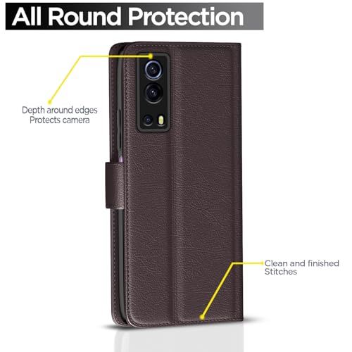 Image of Pikkme IQOO Z3 5G Flip Case Leather Finish | Inside TPU with Card Pockets | Wallet Stand and Shock Proof | Magnetic Closing | Complete Protection Flip Cover for IQOO Z3 5G (Coffee)