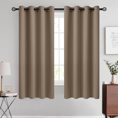Image of COSVIYA Grommet Room Darkening Khaki Curtains 63 inch Length for Bedroom | Light Blocking Insulated Thermal Curtains for Living Room, Blackout Thick Polyester Window Drapes,52x63 inches, 2 Panels