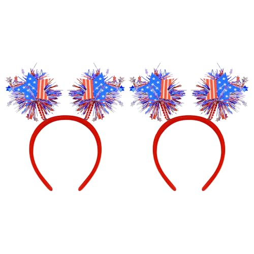 Exacoo 4th of July Accessories Headband for Women Girls Boys Men Fourth of July Accessories Usa Headband American Flag Patriotic Red White and Blue Hair Accessories 2pcs
