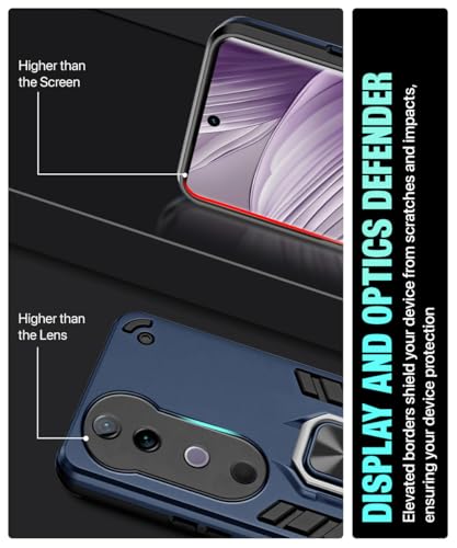 Image of WOW IMAGINE Shock Proof Back Case Mobile Cover for Vivo V40 | V40 Pro 5G | T3 Ultra 5G | Back Cover Case (Tough Armor | Hybrid PC + TPU | Ring Holder & in-Built Kickstand | Blue)