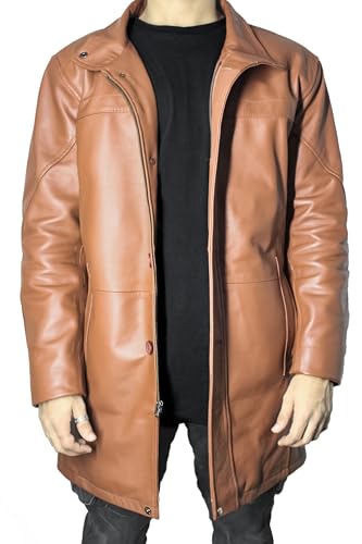 Leather Car Coat For Men 3/4 Length Mens Leather Trench Coat - Real Lambskin Long Leather Jacket For Men