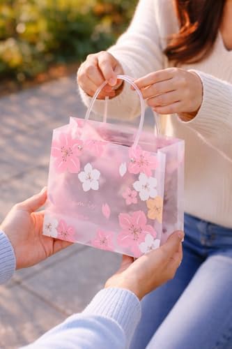 Image of SATYAM KRAFT 4 Pcs Transparent Bag Goodie Bags With Handle Gift bag, hamper bag, Carry Bags, shopping gift bag, gift for Gifting, Presents, Return Gifts, Birthday, Party, Festivals (Pink)