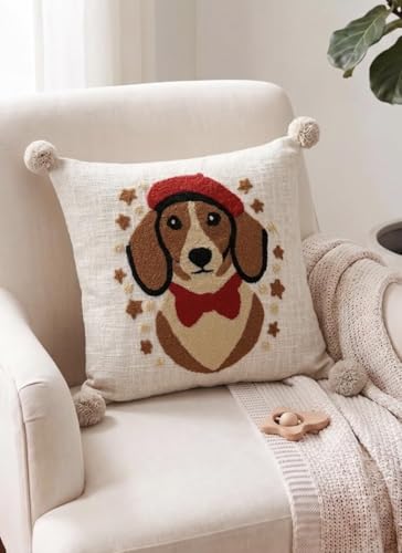 Image of Dog Embroidered Cushion Cover 16 x 16 Inches or 40x40 cms Cotton Fabric Cushion Covers for Sofa Set /Diwan Beds, Sofa Throw Pillow Cover only, Set of 1 Pc