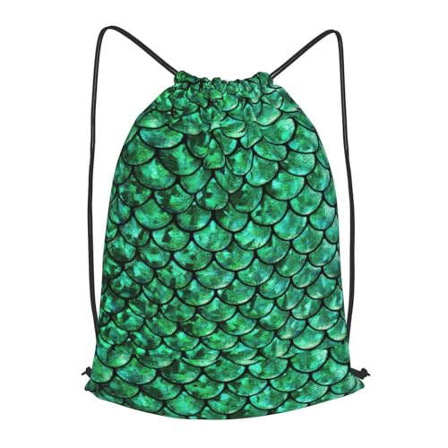 TTIGLHOH Green Fish Scales - Mochila con cordón ajustable, de poliéster, para gimnasio, viajes, Negro, M