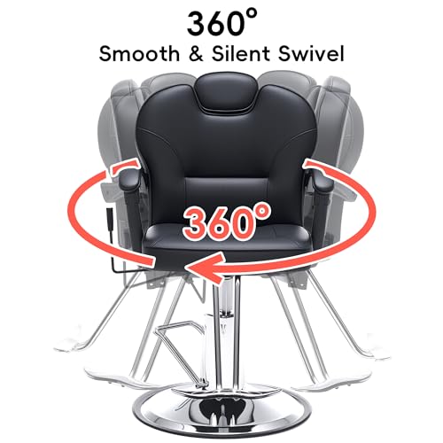 Image of Barber Chair with Heavy Duty Hydraulic Pump, Salon Chair for Hair Stylist, 360 Swivel 90-140 Backrest Reclining Chairs, Portable Height Adjustable Hair Chair for Barbershop (Black-Plain)