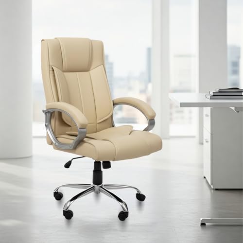 Image of activa Ergonomic Office Chair | Premium Leatherette Boss Chair with Padded Seat & Backrest | Adjustable Height Seat for Work /Study /Gaming (Kylie, Beige)