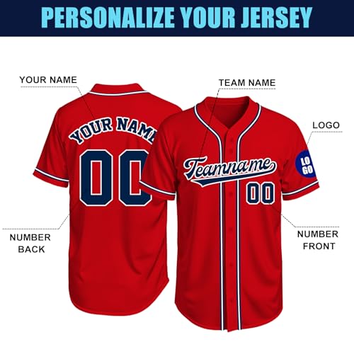 Image of Custom Baseball Jersey Personalized Stitched or Printed Name Number Baseball Shirt Sports Uniform Gifts for Men Women Youth