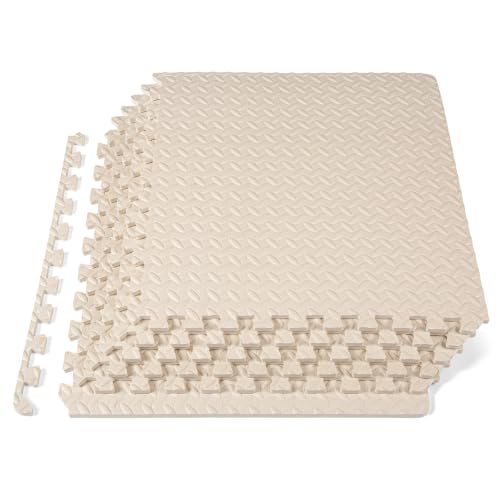 Image of ProsourceFit Exercise Puzzle Mat 1 /2-inch, EVA Interlocking Foam Floor Tiles for Home Gym, Workout Equipment, Kids Play Areas, Beige, 24 Sq Ft - 6 Tiles