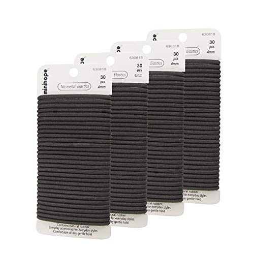 minihope Damen Haargummi, elastisch, Schwarz, 120 Stück (1 Stück), 4 mm für mittelgroßes Haar Cover