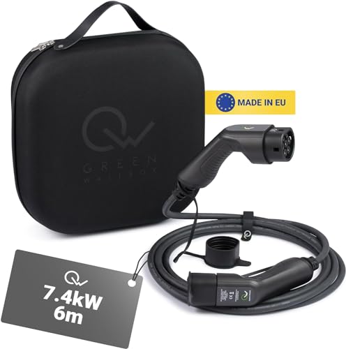 Green Wallbox - EV Ladekabel Typ 2 für Elektroautos - 6 Meter 7,4kW - Tragbares Zuhause Schnell Ladegerät - mit Hartschalenetui - Ladekabel für Elektrofahrzeuge - Wasserdicht - Hitzebeständi