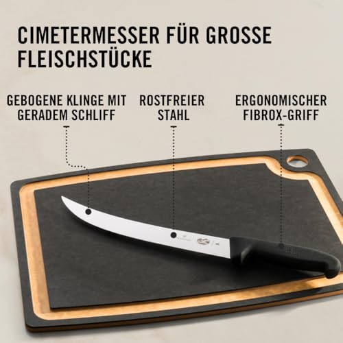 Victorinox Fibrox Schlachtmesser, Langes Zerlegemesser zum Zerteilen großer Fleischstücke, 25 cm, Gebogene Klinge, Scharf, Rostfreier Stahl, Schwarz