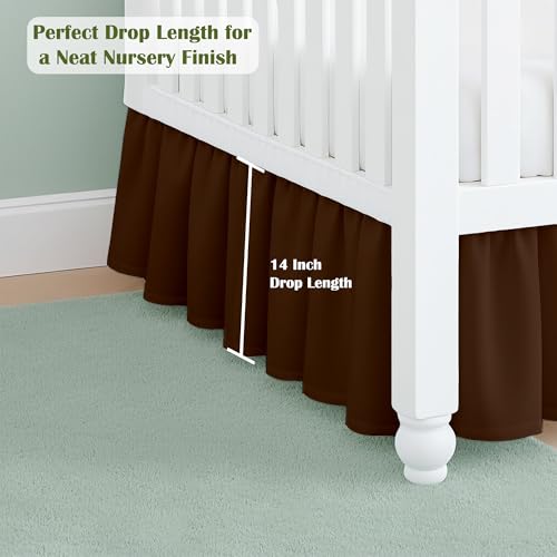Image of Luxury Crib Bed Skirt 28 inch x 52 inch with 14 Inch Drop Soft & Breathable Dust Ruffle Fits Standard Crib and Toddler Bed Nursery Microfiber Fabric Ruffle Bed Skirt for Baby Boys or Girls Chocolate Solid