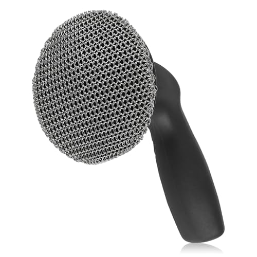 Image of Upgraded Fine-Ring Chainmail Scrubber with 3.5 inch Diameter Large Brush Head and Ergonomic Handle, 316 Stainless Steel Cleaner for Deep Pots, Large Skillets, Heavy Cookware