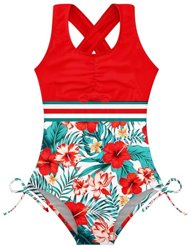 Image of BFUSTYLE Girls One Piece Swimsuit Cute Striped Bathing Suit Hawaii Swimwear 6-17 Years