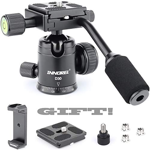 INNOREL D30 Tripod Ball Head with Handle, 360° Panoramic Ballhead with 1/4 Quick Release Plates, Max Load 22lbs/10kg, Compatible with DSLR, Camcorder, Telescope, etc.