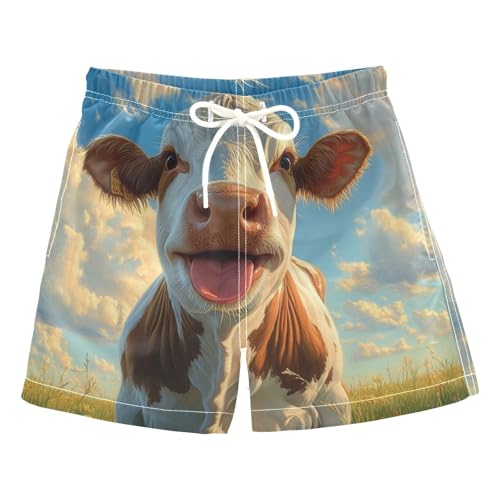 DOMIKING Meadow Golden Toddler Boys' Swim Trunks Mesh Lining Swim Shorts for Beach Pool Gym Adjustable Waist 2T