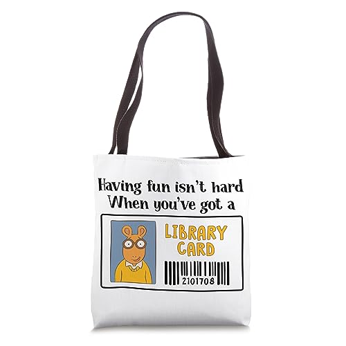 Bolsa tote con diseño de tarjeta de biblioteca y frase 'Having Fun Isn't Hard' miniatura 1