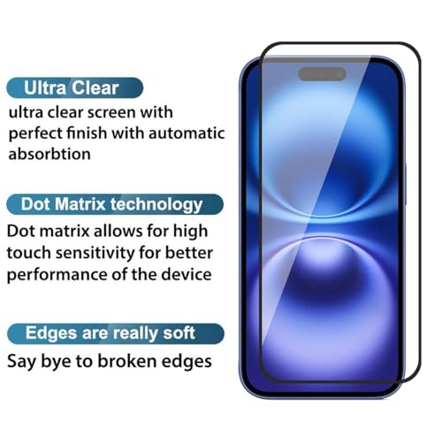 Image of Tempered Glass Screen Protector Compatible for iPhone 16 with Edge-to-Edge Protector and Easy Installation Kit, Pack of 1, Black