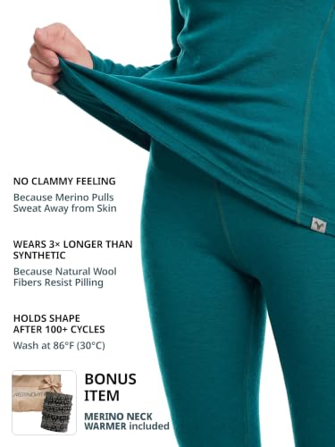 Image of MERINNOVATION Merino Wool Base Layer Set for Women 100% Merino Wool Thermal Underwear Sets Lite - Midweight Top Tank Bottom