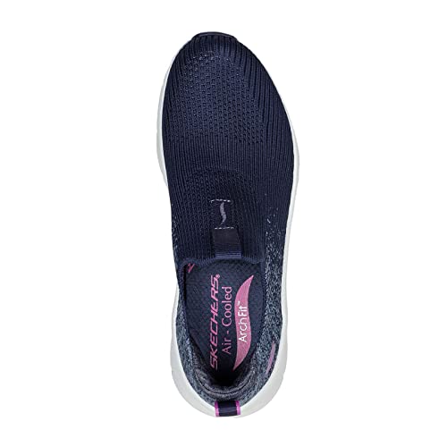 Skechers Women's Arch Fit D'luxSlipper, Navy Knit Purple Trim, 5 US