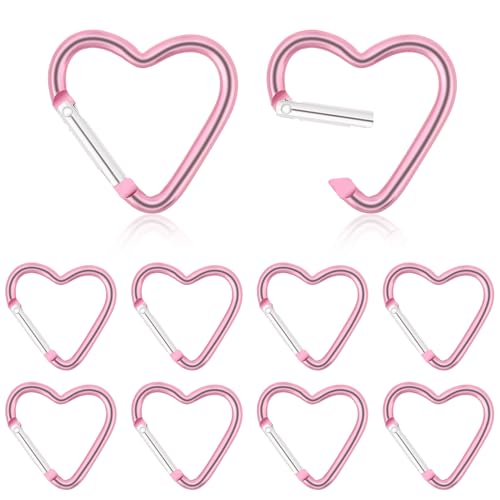 10 PCS Heart Clip Keychain Clip Aluminum Alloy Snap Clip Heart Shaped Snap Key Ring Keychain Hook for Outdoor Traveling Walking Hammock Dog Leash Water Bottles Holder Supplies, Pink