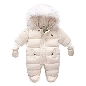 Haokaini Baby Snowsuit met Afneembare Handschoenen Pasgeboren Baby Rits Hooded Romper Winter Warm Down Jumpsuit Uitloper…