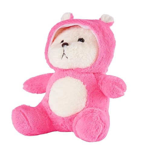 Image of Hooded Teddy Bear Plush Toy | Soft & Cute Stuffed Animal Toy for Hugging for Kids & Loved Ones - Dark Pink 45cm