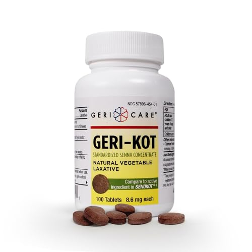 Geri-KOT Senna Laxative & Stool Softener Tablets, 100ct| Natural Vegetable Stimulant Laxative| Smooth Bowel Movement Senna Tablets| Fast-Acting, Gentle Constipation Relief| 8.6mg Sennosides Laxative