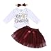 Carolilly 3 Pièces Ensemble de Noël pour Bébé Fille 0-24 Mois My 1st Christmas Romper Bodysuit Costume de Noël Barboteuse à Manches Longues/Courtes + Jupe en Tulle + Bandeau