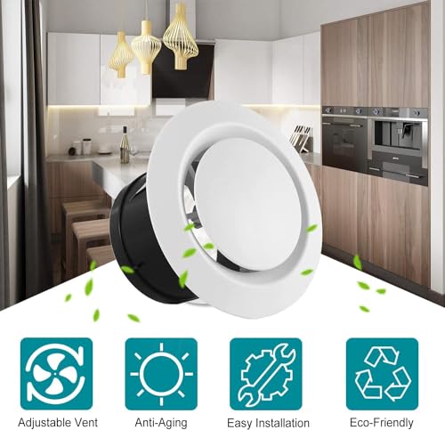 Hon&Guan 150mm Adjustable Air Vent Covers for Wall 6 Inch Indoor Air Vent Shower Ceiling Vent Round Ventilation Cover for Duct Pipe Air Conditioning Systems - Image 4