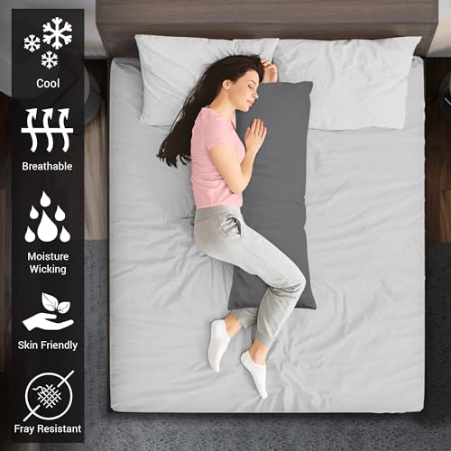 Pizuna Cotton Dark Grey Body Pillow Cover 1 Piece Only, 400 Thread Count 100% Long Staple Cotton Body Pillow Case 52x140 cm - Image 2