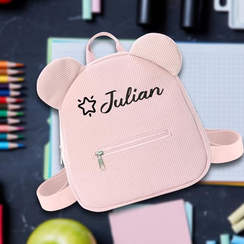 Pekdi Personalized Backpack with Name Embroidered Corduroy Backpack Monogram Cute Bear Book Bag with Embroidery Pattern Lightweight Daypack Casual Travel Bag for Sports Dance Gym4