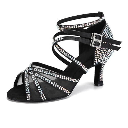 RUYBOZRY Damen Latein Tanzschuhe Strass Salsa Glitzer Bachata Schuhe Damen...