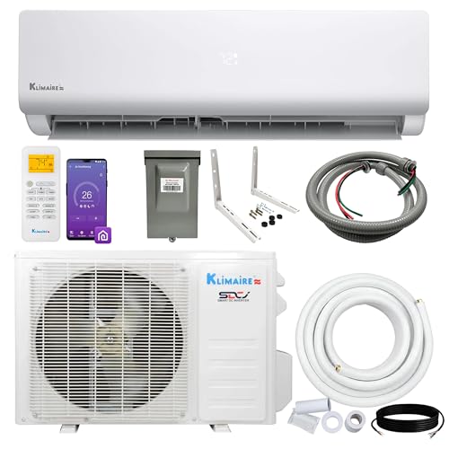 Klimaire Entrada 18,000 BTU 17 SEER2 Ductless Mini-Split Heat Pump Air Conditioner with 16 Ft. Installation Kit, Wall Bracket, Electrical Disconnect, and Whip - 230V