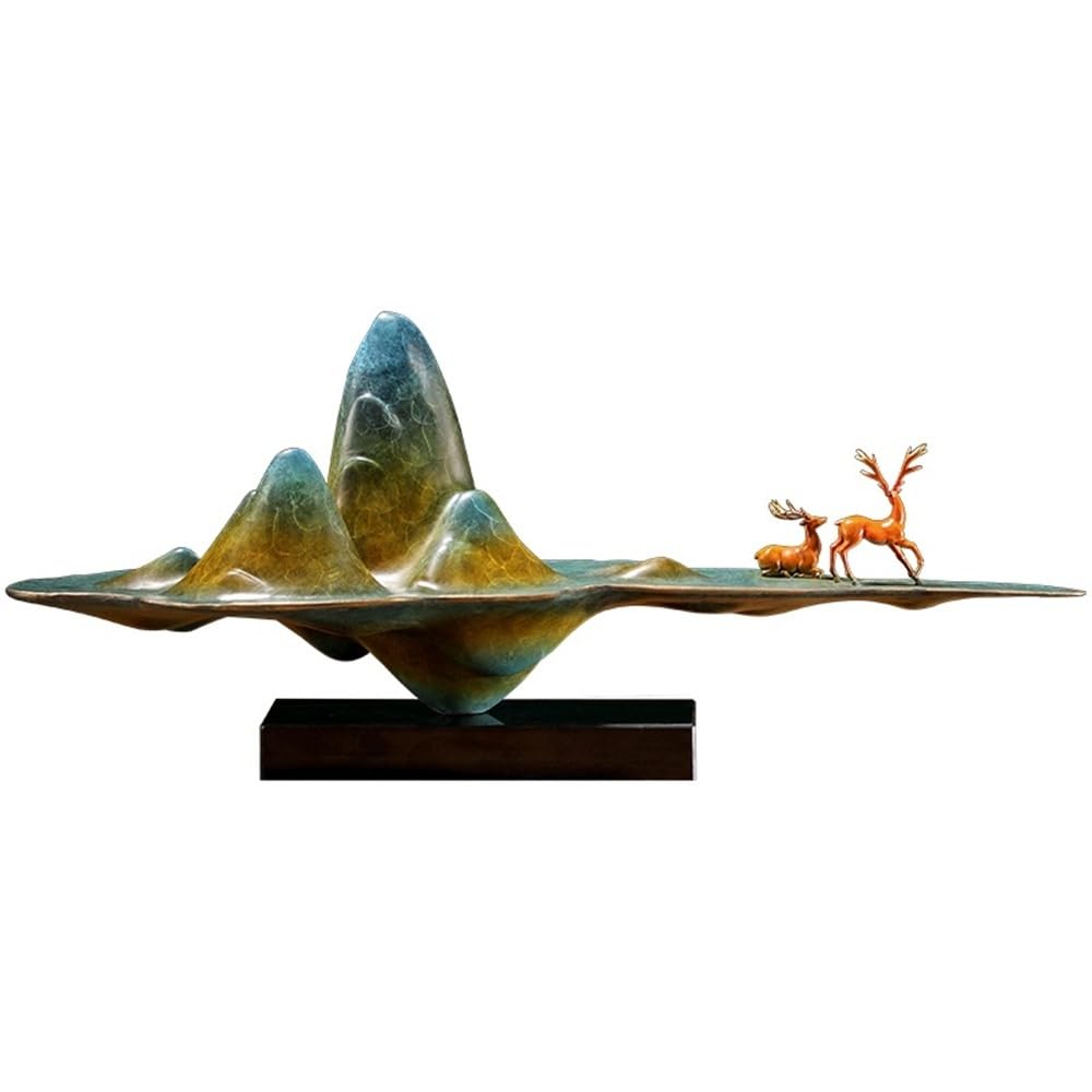 AFGFGHES Statue Home Copper Desktop Deer Ornaments Living Room Handmade Statue Study Office Rockery Decoration Crafts Brass Figurine(A)