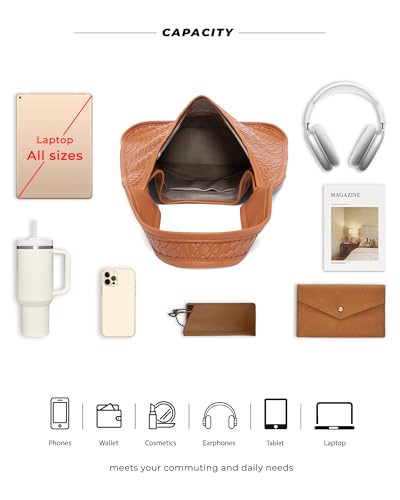 Image of NEWBELLA Hobo Purse, PU Leather Shoulder Bag, Tote Handbag for Work and Travel (Woven Camel)