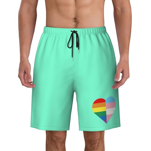 LGBT Rainbow and Transgender Pride Flag Heart Mens Swim Trunks Quick Dry Board Shorts 7" - Hawaii Beach Swimwear3